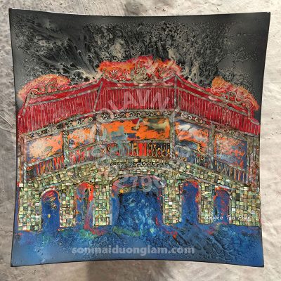 Đĩa sơn mài Hồng Kiều Yên Thủy