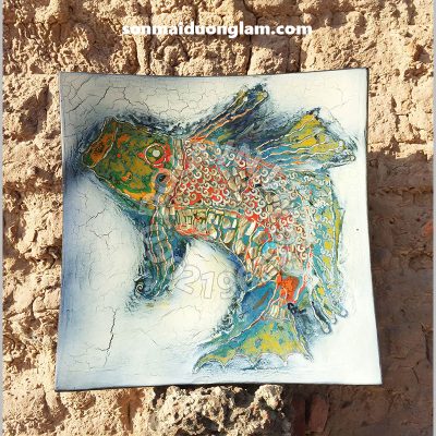 Đĩa sơn mài Kim Cẩm Lân Du Vân