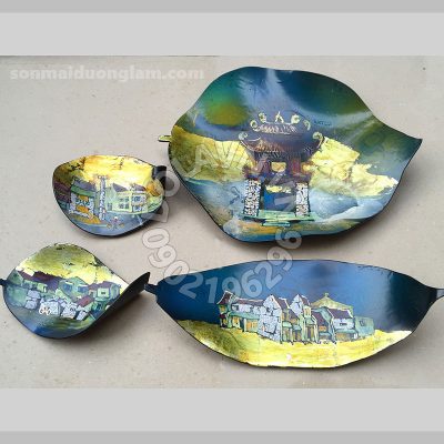 Đĩa sơn mài Kim Diệp Cổ Nhai