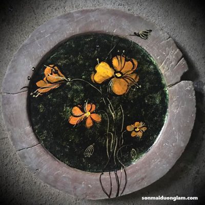 Tranh sơn mài Hắc Địa Kim Hoa