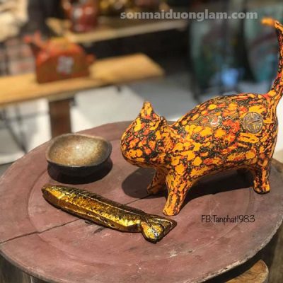 Tượng sơn mài Kim Ngư Yến Miêu