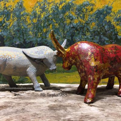 Tượng sơn mài Lâm Dã Song Ngưu